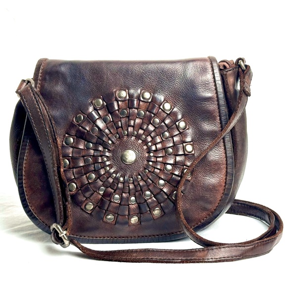 Vilenca Holland 👜 GUC Brown Leather Studded Crossbody Bag Boho Western - Picture 2 of 11